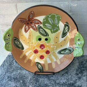 Studio Pottery Colorful Ceramic Crab Platter Artist Signed Susan Planter 12”